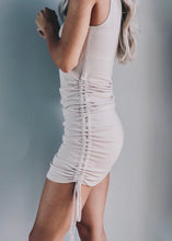 Load image into Gallery viewer, Ivory Ribbed Mini Dress with Cinched Self Ties